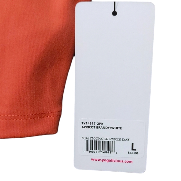 Yogalicious 2 Pc White Apricot Orange Nicki Muscle Crop Tank Tops Womens Size L - Picture 6 of 10